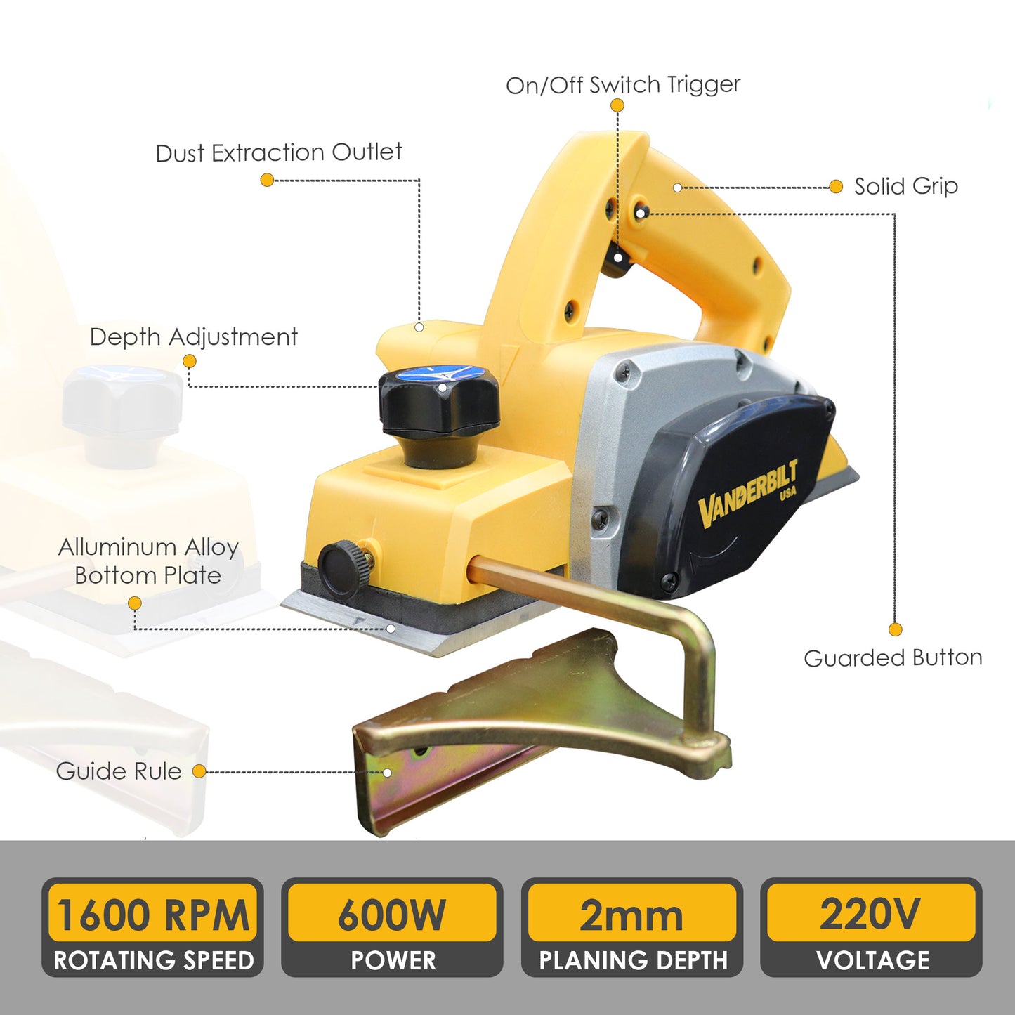 Professional 600W 82mm Electric Planer